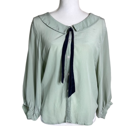Anthropologie Odille Silk Sailor Blouse in Mint Green - Picture 1 of 9